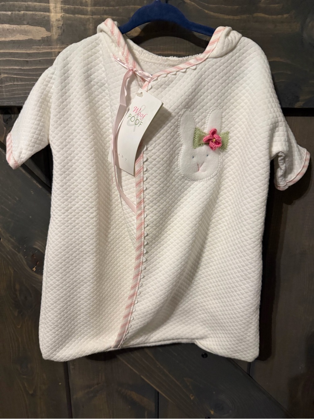 Handmade White Quilted Baby One-Piece with Bunny Applique by